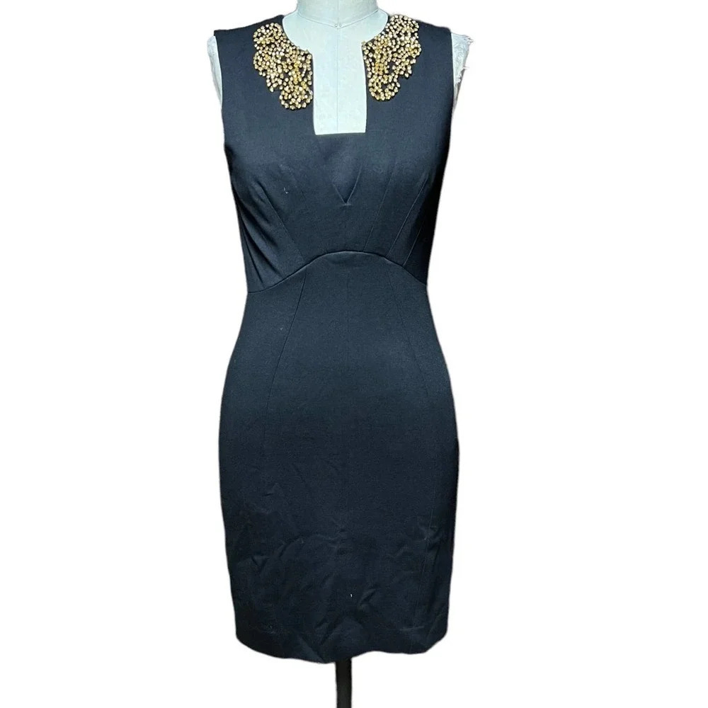 Ted‎ Baker London Edella Jeweled Neck Dress Black Gold Size 1 / US 4